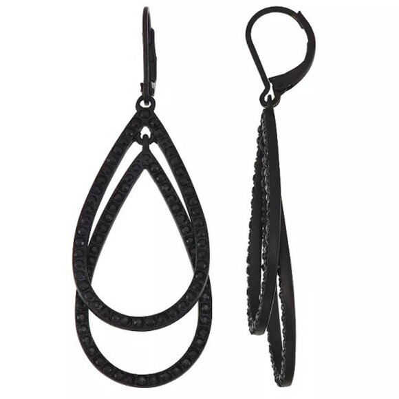 Vera Wang Jewelry - VERA WANG Dramatic Matte Black/Black Crystal Layered Teardrop Earrings~RESTOCKED